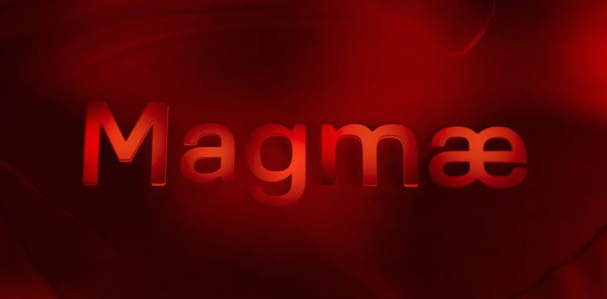 Magmae typeface name displayed in bold red letters against a dark red gradient background