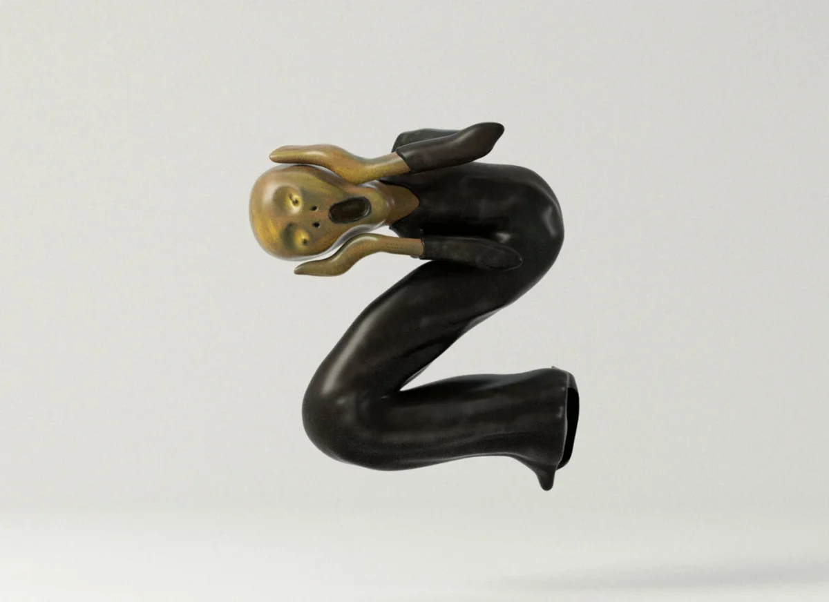 A stylised bronze and black sculptural letter Z featuring Edvard Munch's The Scream face atop the curved form