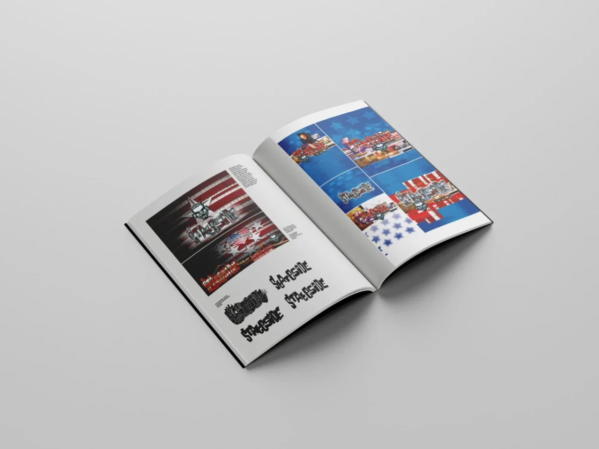 Open pages of Drawing on the Future showing nighttime cityscape photography and graphic design elements from Perth's rave scene
