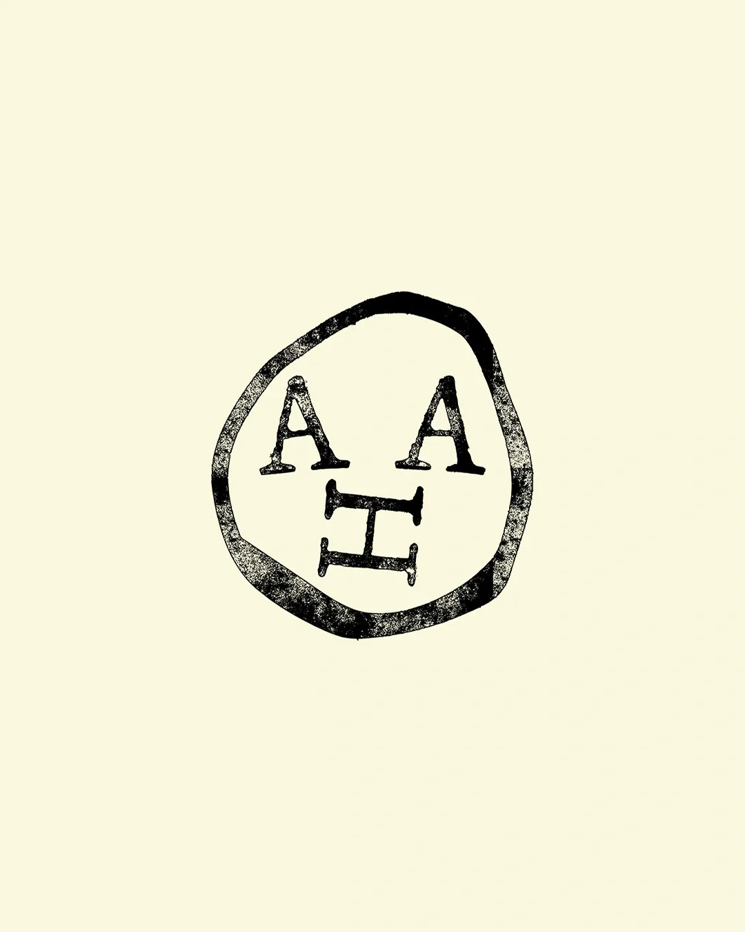 Simple black circular outline with hand-drawn letters spelling out A A I in the centre on a cream background, part of A Human Agency's new identity by Davy Denduyver