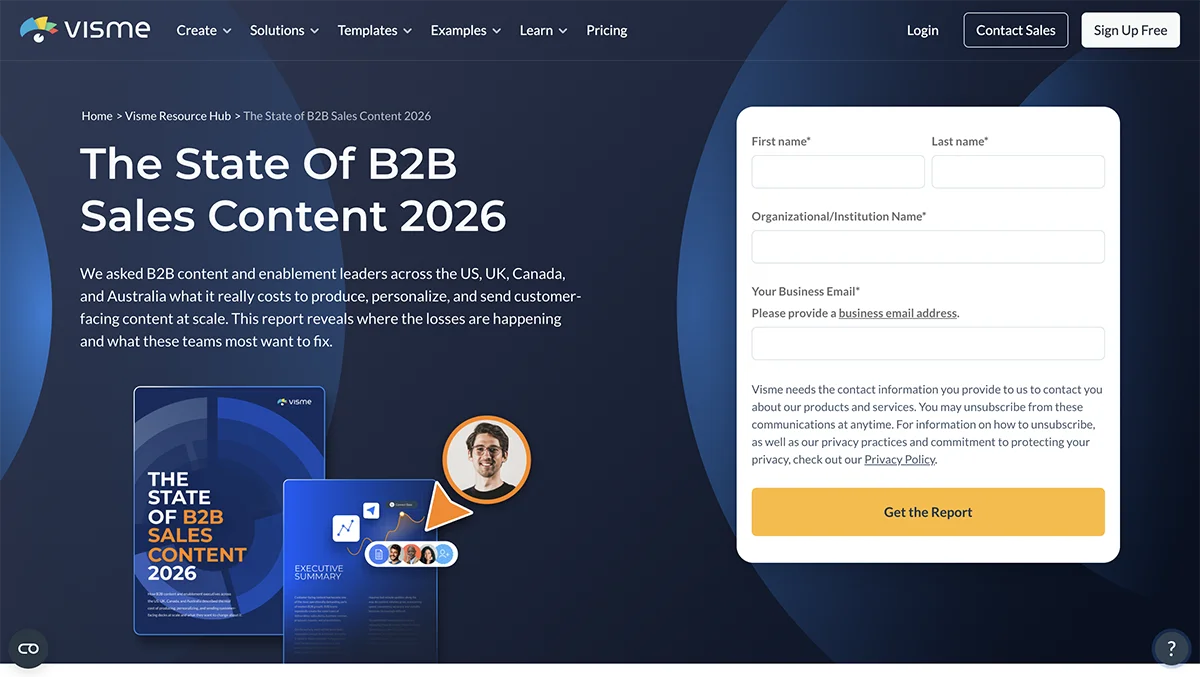 Screenshot of the B2B Sales Report landing page