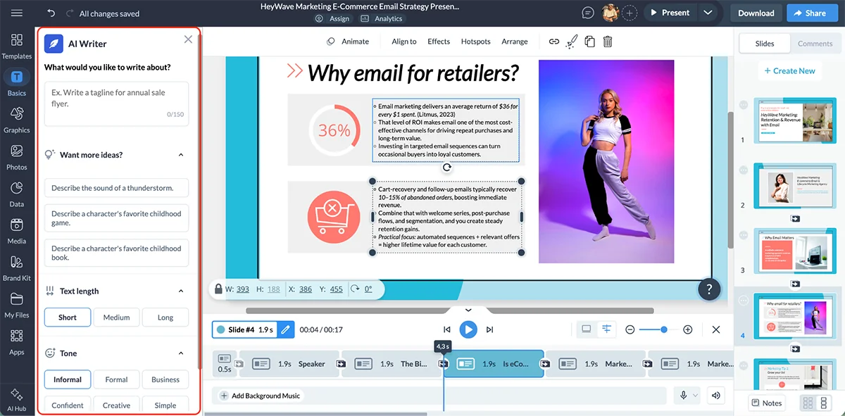 best presentation software - Visme's AI Writer 
