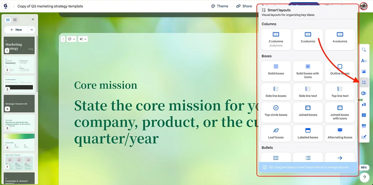 best presentation software - Gamma smart layouts 