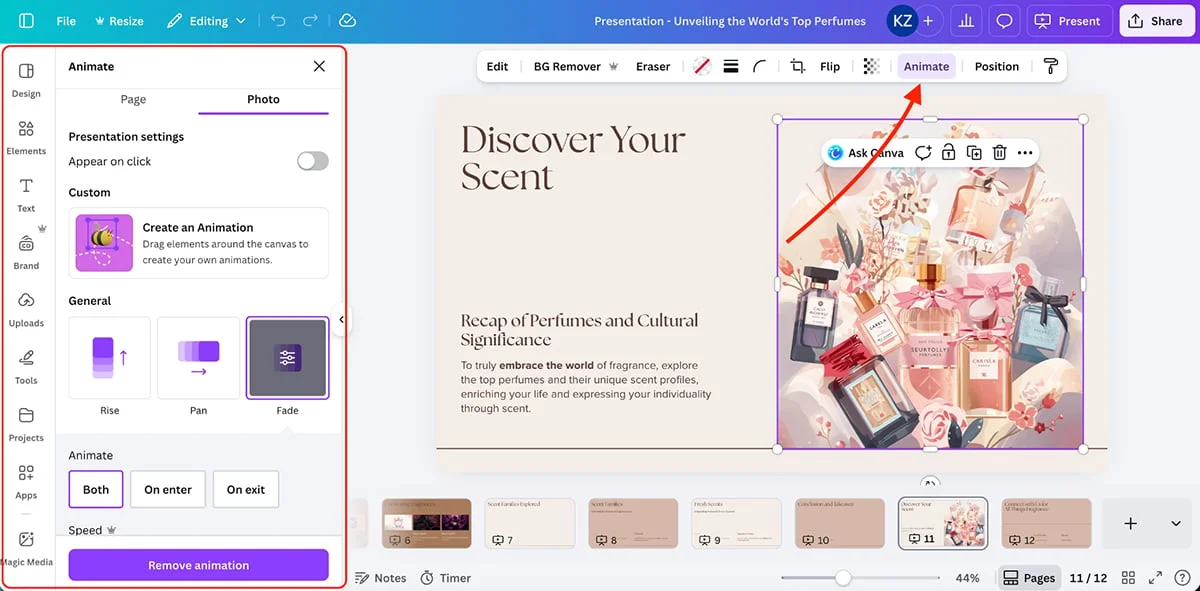 best presentation software - Canva's animation