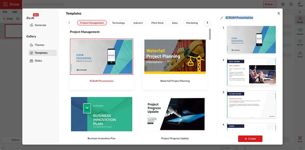 best presentation software - Zoho show template library 