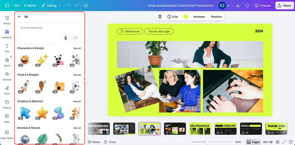best presentation software - Canva's 3D assets