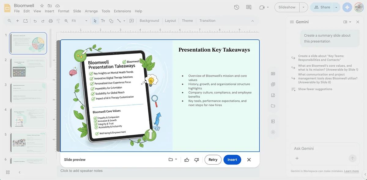 best presentation software - a presentation generated by Gemini in Google slides
