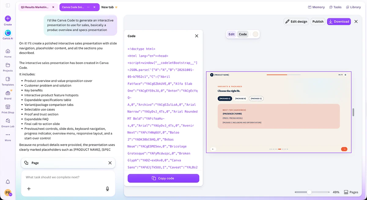best presentation software - Canva code