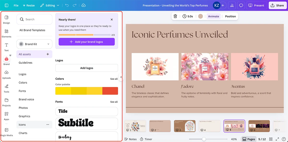 best presentation software - Canva's brand kit