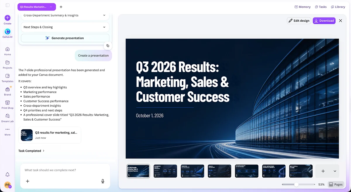 best presentation software - Canva's AI presentation generator