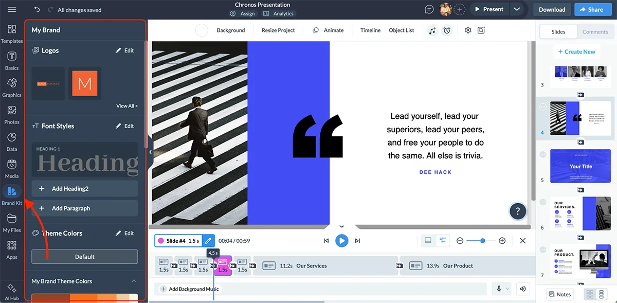 best presentation software - Visme's brand kit