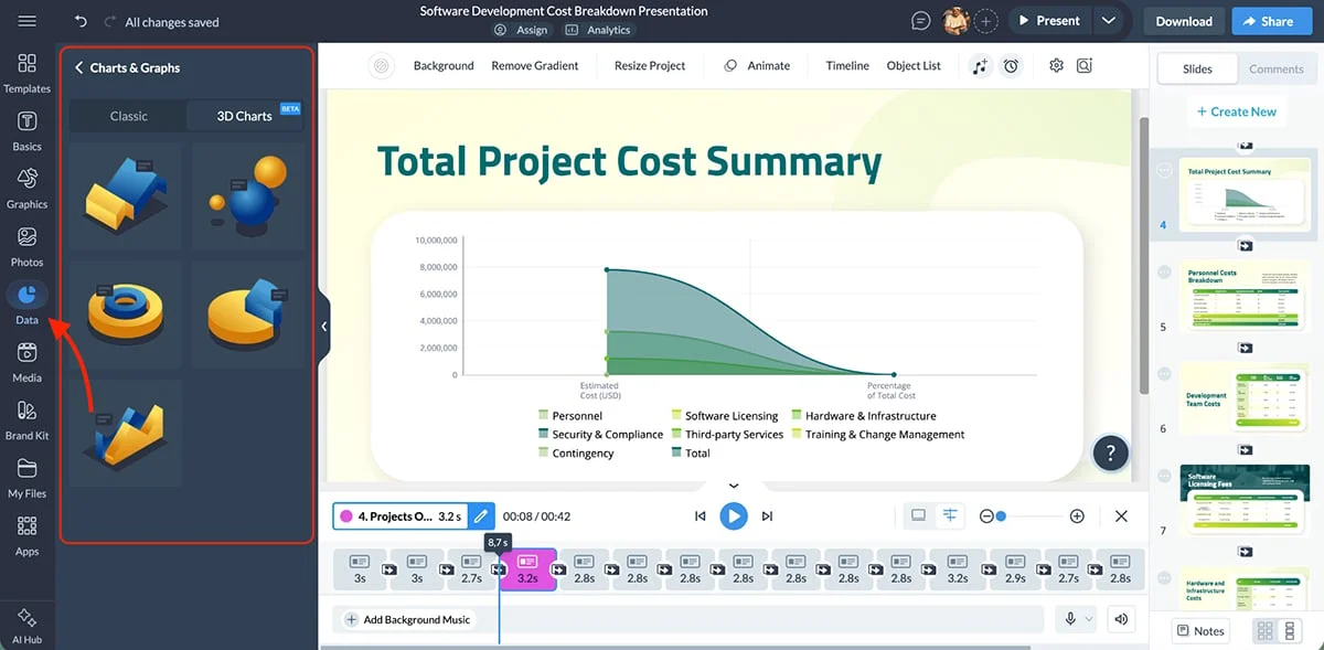 best presentation software - 3D chart maker in Visme 