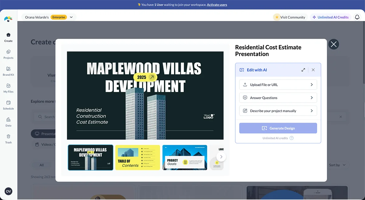 best presentation software - Edit with AI feature in Visme