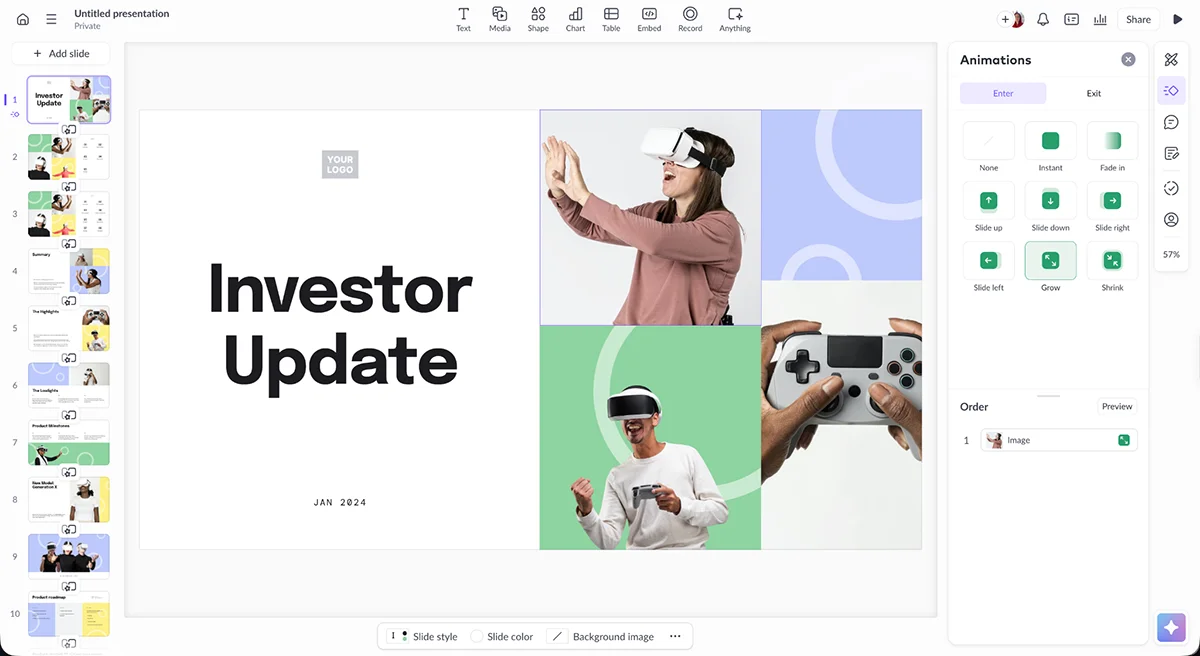 best presentation software - Pitch's animations