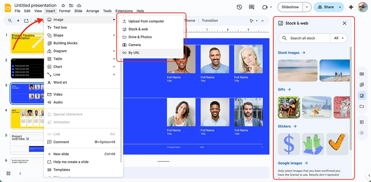 best presentation software - options for inserting images in Google Slides