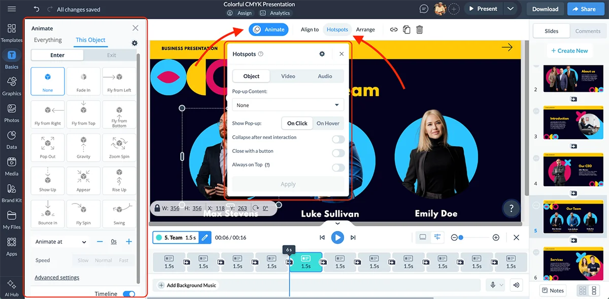 best presentation software - animations and interactive elements in Visme