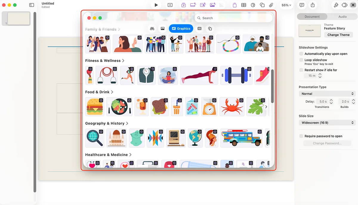 best presentation software - asset library in Keynote