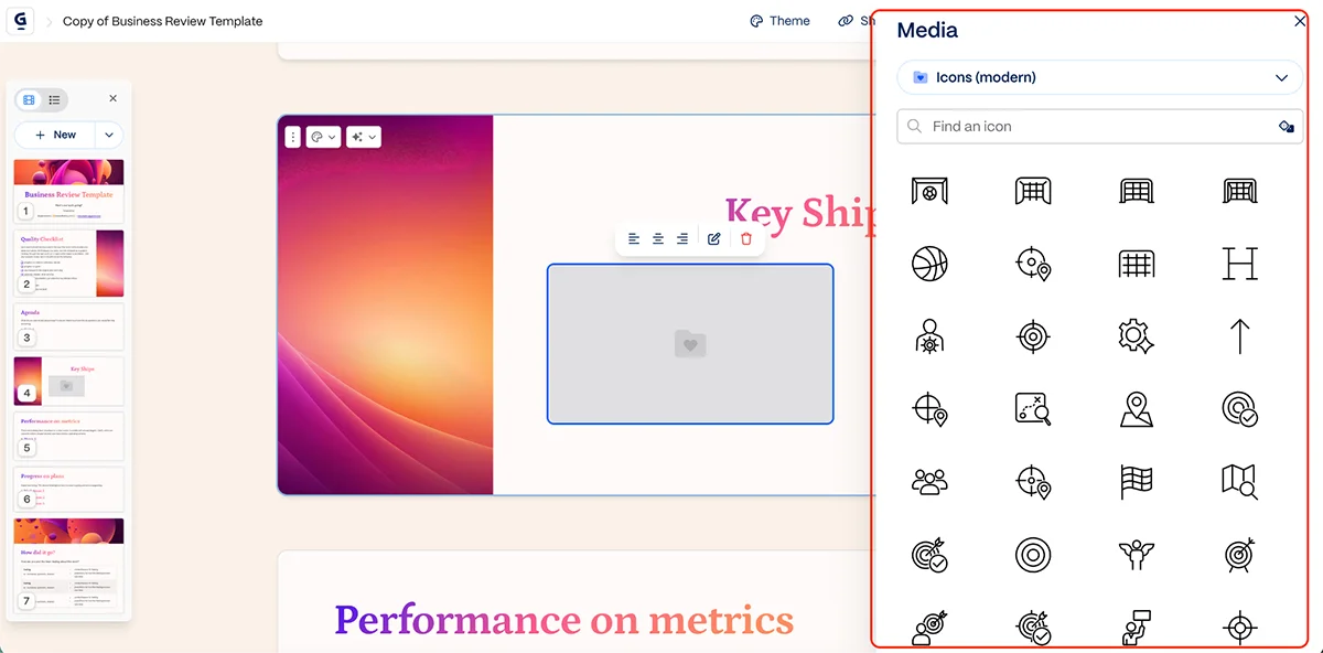 best presentation software - asset library in Gamma