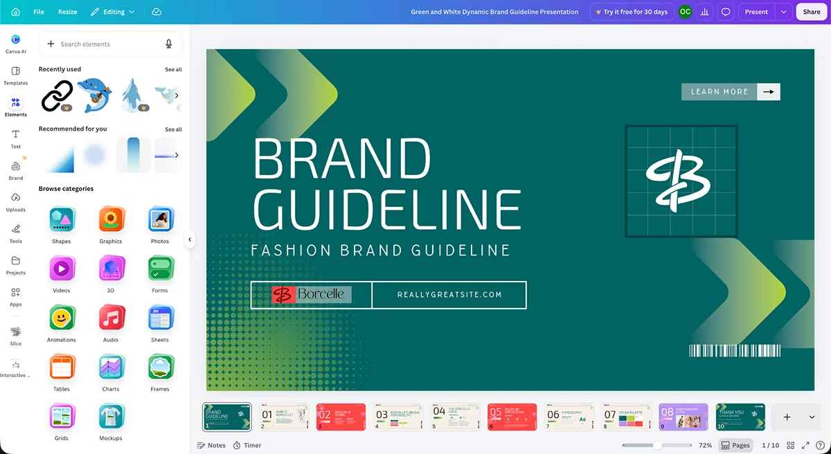 best presentation software - Canva's asset library