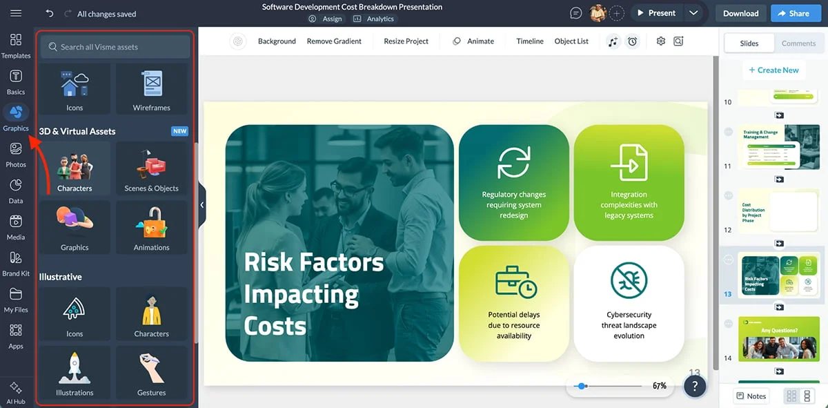 best presentation software - Visme's asset library 