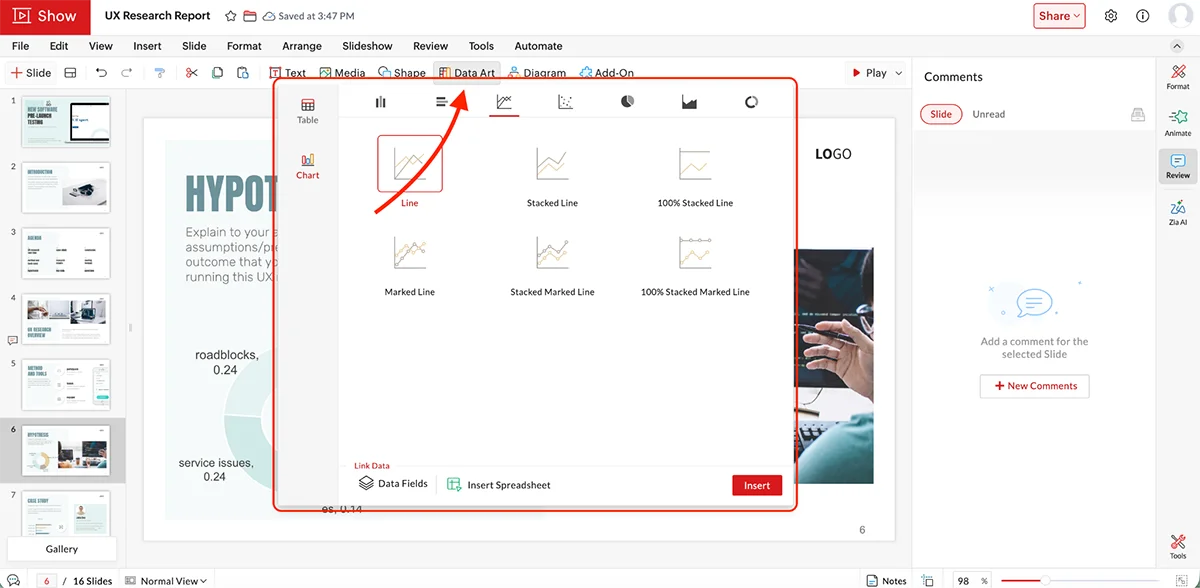 best presentation software - Zoho show's data visualization options 