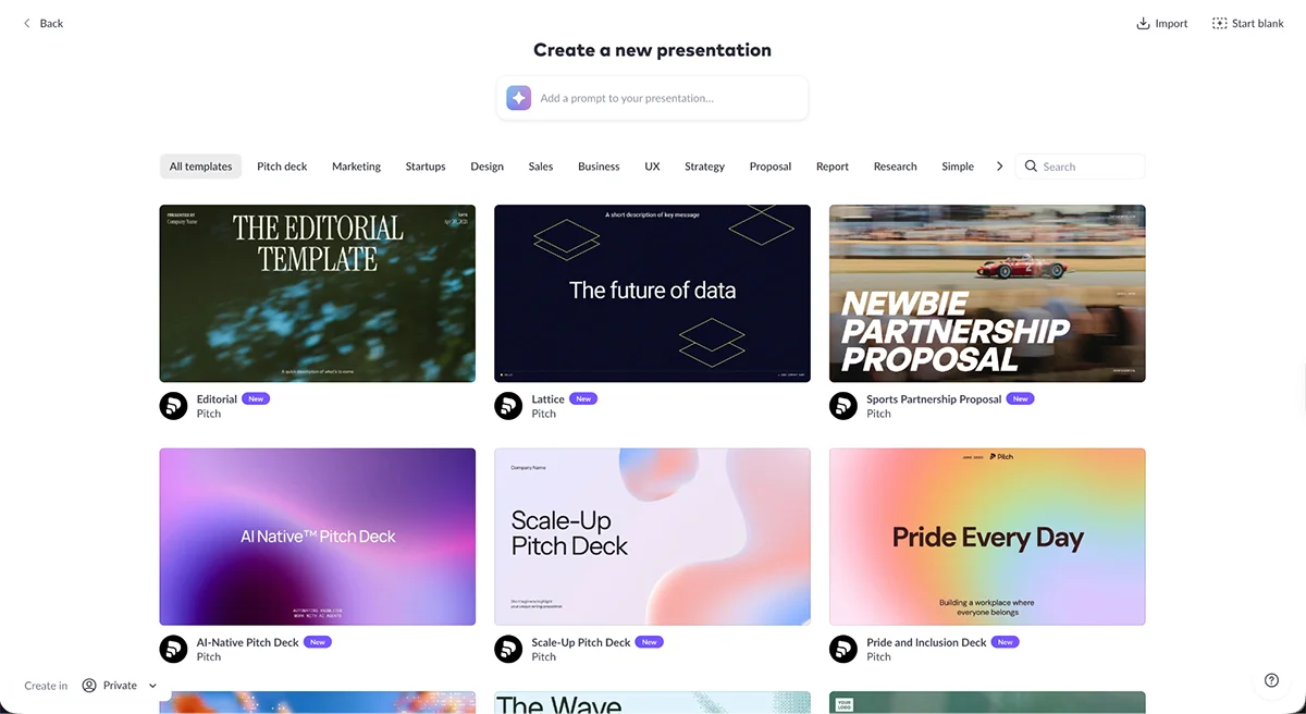 best presentation software - Pitch's template library
