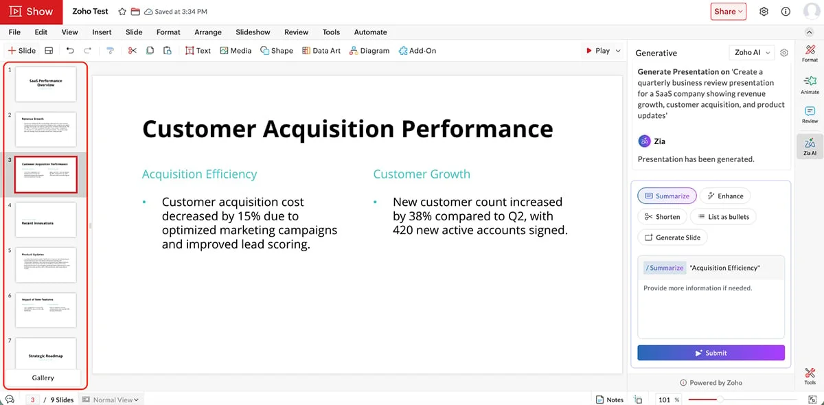 best presentation software - a presentation created with Zoho show AI-powered assistant