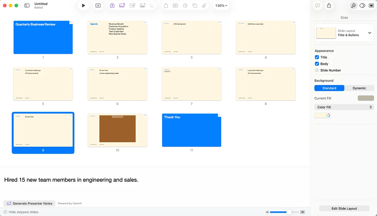 best presentation software - a presentation generated in using Keynote AI presentation maker