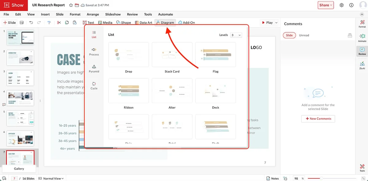 best presentation software - Zoho show asset library 