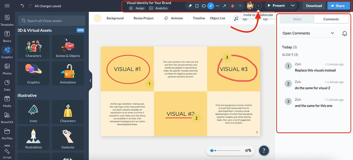 best presentation software - collaboration and workflow management in Visme