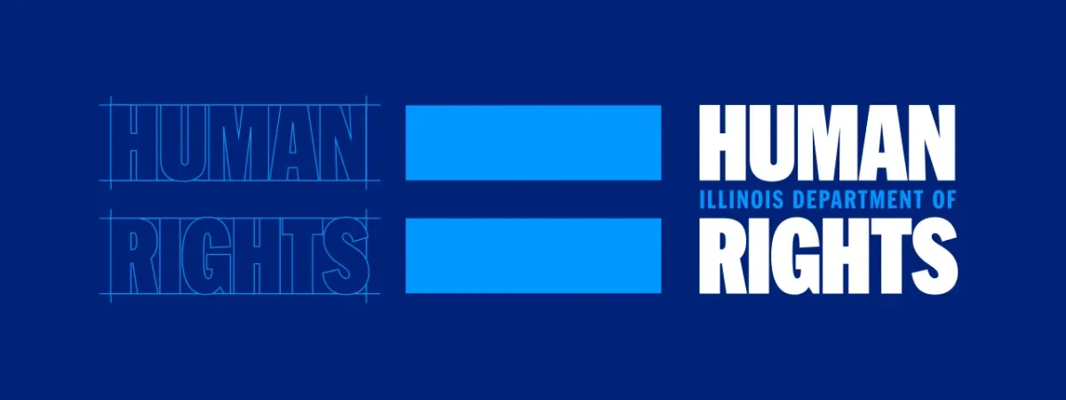 Illinois Department of Human Rights rebrand by Span featuring bold white text and blue geometric shapes on a navy background